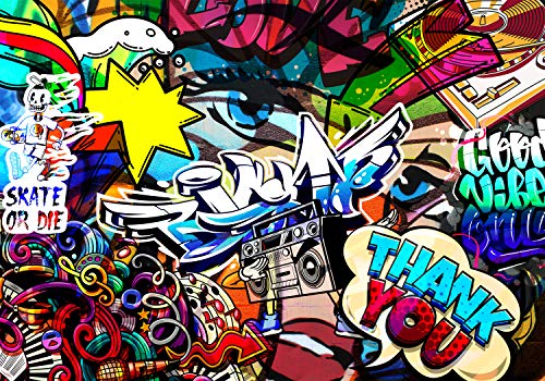 decomonkey Premium Fototapete Graffiti 450x315 cm XL Tapete Fototapeten Vlies Tapeten Vliestapete Wandtapete moderne Wandbild Wand Schlafzimmer Wohnzimmer StreetArt Jugendzimmer von decomonkey