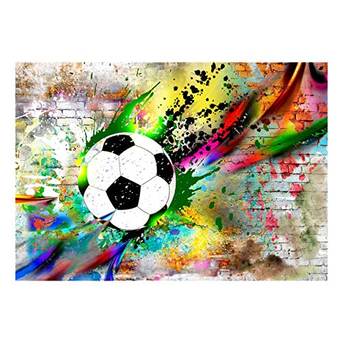 decomonkey Premium Fototapete Graffiti FuÃŸball 450x315 cm XL Tapete Fototapeten Vlies Tapeten Vliestapete Wandtapete moderne Wandbild Wand Schlafzimmer Wohnzimmer Ziegel Jugendzimmer Ball von decomonkey