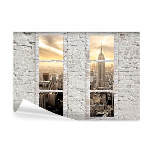 decomonkey Premium Fototapete New York 400x280 cm XL Tapete Wandbild Wandbild Bild Fototapeten Tapeten Wandtapete Wandtapete Skyline Stadt Ziegel Muster Ziegelmauer Fenster von decomonkey
