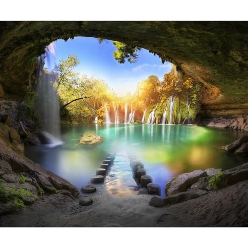 decomonkey Premium Fototapete Wasserfall Landschaft 150x105 cm XL Tapete Fototapeten Vlies Tapeten Vliestapete Wandtapete moderne Wandbild Wand Schlafzimmer Wohnzimmer Natur von decomonkey