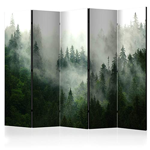 decomonkey Paravent Raumteiler Innen Landschaft 225x172 cm 5 Teilig Beidseitig Room Divider Wall Raumteiler Stehend Trennwand Sichtschutz Spanische Wand Sichtschutzwand Wohnzimmer Holz Wald Baum von decomonkey