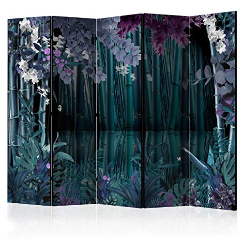 decomonkey Paravent Raumteiler Innen Bambus Pflanzen 225x172 cm 5 Teilig Beidseitig Room Divider Wall Raumteiler Stehend Trennwand Sichtschutz Spanische Wand Sichtschutzwand Wohnzimmer Holz Monstera von decomonkey