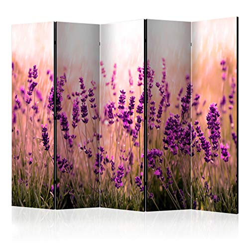 decomonkey Paravent Raumteiler Innen Blumen Heide 225x172 cm 5 Teilig Beidseitig Room Divider Wall Raumteiler Stehend Trennwand Sichtschutz Spanische Wand Sichtschutzwand Wohnzimmer Holz Rose von decomonkey