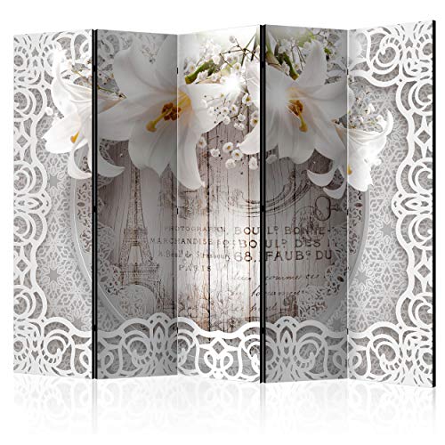 decomonkey Paravent Raumteiler Innen Blumen Lilie 225x172 cm 5 Teilig Beidseitig Room Divider Wall Raumteiler Stehend Trennwand Sichtschutz Spanische Wand Sichtschutzwand Wohnzimmer Holz Vintage von decomonkey