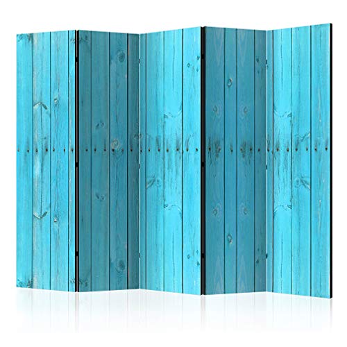 decomonkey Paravent Raumteiler Innen Brett Blau 225x172 cm 5 Teilig Beidseitig Room Divider Wall Raumteiler Stehend Trennwand Sichtschutz Spanische Wand Sichtschutzwand Wohnzimmer Holz von decomonkey