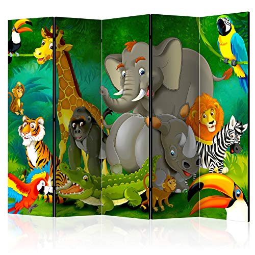 decomonkey Paravent Raumteiler Innen Tiere 225x172 cm 5 Teilig Beidseitig Room Divider Wall Raumteiler Stehend Trennwand Sichtschutz Spanische Wand Sichtschutzwand Wohnzimmer Holz Afrika Elefant von decomonkey