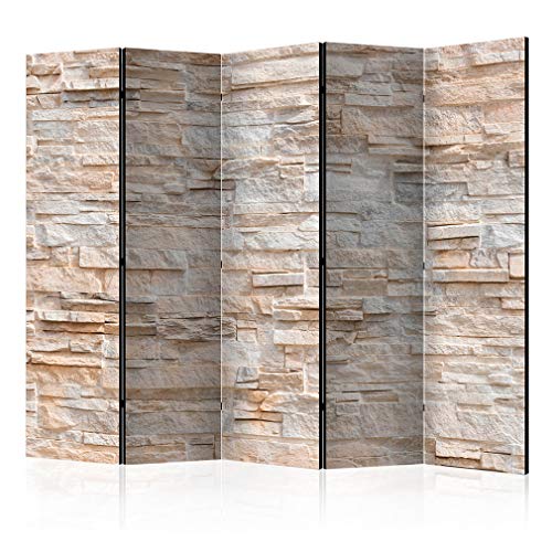 decomonkey Paravent Raumteiler Innen Mauer Ziegel 225x172 cm 5 Teilig Beidseitig Room Divider Wall Raumteiler Stehend Trennwand Sichtschutz Spanische Wand Sichtschutzwand Wohnzimmer Holz Stein von decomonkey