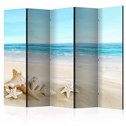 decomonkey Paravent Raumteiler Innen Meer 225x172 cm 5 Teilig Beidseitig Room Divider Wall Raumteiler Stehend Trennwand Sichtschutz Spanische Wand Sichtschutzwand Wohnzimmer Holz Landschaft Strand von decomonkey