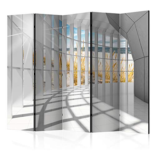decomonkey Paravent Raumteiler Innen Modern 225x172 cm 5 Teilig Beidseitig Room Divider Wall Raumteiler Stehend Trennwand Sichtschutz Spanische Wand Sichtschutzwand Wohnzimmer Holz Strand Meer von decomonkey