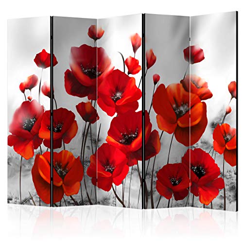 decomonkey Paravent Raumteiler Innen Mohnblumen 225x172 cm 5 Teilig Beidseitig Room Divider Wall Raumteiler Stehend Trennwand Sichtschutz Spanische Wand Sichtschutzwand Wohnzimmer Holz Blumen von decomonkey