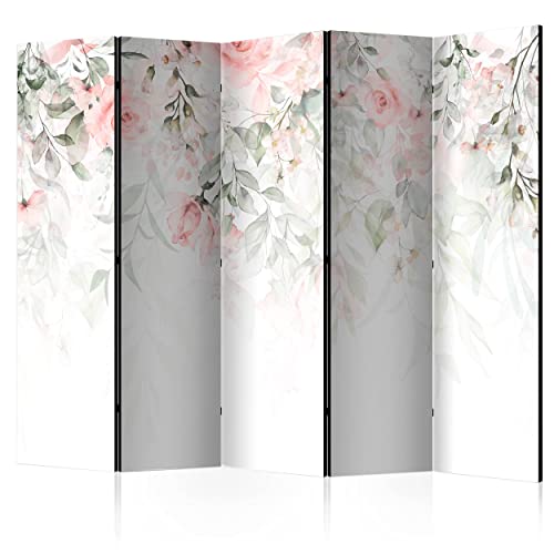 decomonkey Paravent Raumteiler Innen Pflanzen 225x172 cm 5 Teilig Beidseitig Room Divider Wall Raumteiler Stehend Trennwand Sichtschutz Spanische Wand Sichtschutzwand Wohnzimmer Holz Blumen Laub von decomonkey