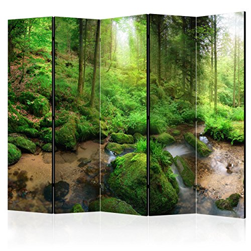 decomonkey Paravent Raumteiler Innen Wald Natur 225x172 cm 5 Teilig Beidseitig Room Divider Wall Raumteiler Stehend Trennwand Sichtschutz Spanische Wand Sichtschutzwand Wohnzimmer Holz von decomonkey