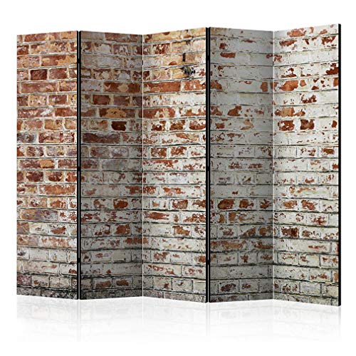 decomonkey Paravent Raumteiler Innen Ziegel 225x172 cm 5 Teilig Beidseitig Room Divider Wall Raumteiler Stehend Trennwand Sichtschutz Spanische Wand Sichtschutzwand Wohnzimmer Holz von decomonkey