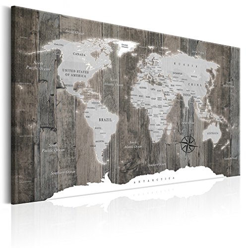 decomonkey | Weltkarte Pinnwand 120x80 cm Leinwand | Wandbilder Landkarte XXL Wanddeko Korktafel World Map Gross Europakarte Welt Bilder Aufhängferti Bilder Komplettbilder im Holzrahmen von decomonkey