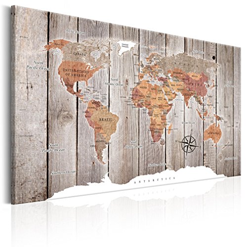 decomonkey | Weltkarte Pinnwand 120x80 cm Leinwand | Wandbilder Landkarte XXL Wanddeko Korktafel World Map Gross Europakarte Welt Bilder Aufhängferti Bilder Komplettbilder im Holzrahmen von decomonkey