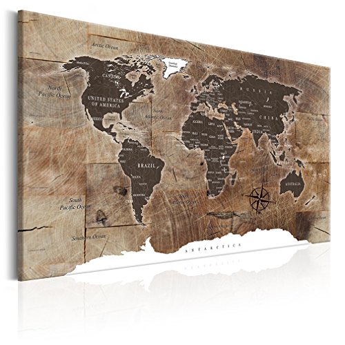 decomonkey | Weltkarte Pinnwand 90x60 cm Leinwand | Wandbilder Landkarte XXL Wanddeko Korktafel World Map Gross Europakarte Welt Bilder Aufhängferti Bilder Komplettbilder im Holzrahmen von decomonkey