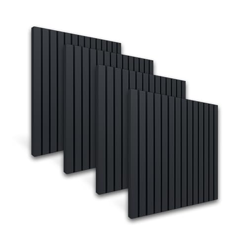 Akustik Wandpaneel 4er Set – 60x60 cm, Schallabsorbierend, Flexibel & Biegbar – MDF mit Filz – Moderne Wandverkleidung für Wohnzimmer, Büro & Schlafzimmer (Schwarz) von deconil