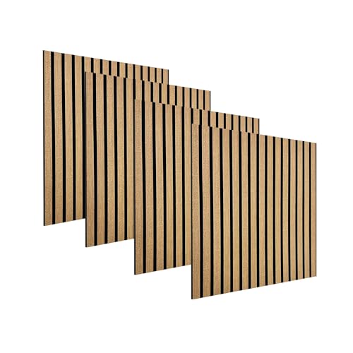 Akustik Wandpaneel 4er Set – 60x60 cm, Schallabsorbierend, Flexibel & Biegbar – MDF mit Filz – Moderne Wandverkleidung für Wohnzimmer, Büro & Schlafzimmer (Teak) von deconil