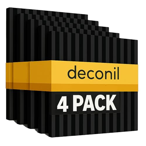 Akustik Wandpaneele – 60x60 cm – Schallabsorbierend & Flexibel – 3 mm Filz + 6 mm MDF – Moderne Wandverkleidung für Wohnzimmer, Büro & Schlafzimmer – 1er/4er/8er Set (Schwarz, 4 Stück) von deconil
