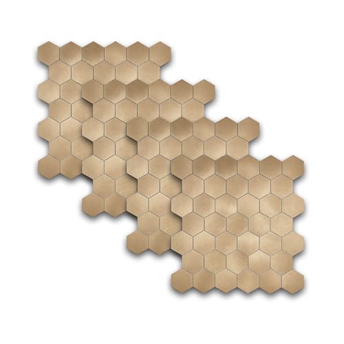 Selbstklebende Mosaikfliesen Hexagon 29x29cm – 10 Stück – PVC Aluminium Fliesenaufkleber – Küchenrückwand Wandfliesen Bad Küche – Wasserdicht, Modern, 3D Optik (Kupfer) von deconil