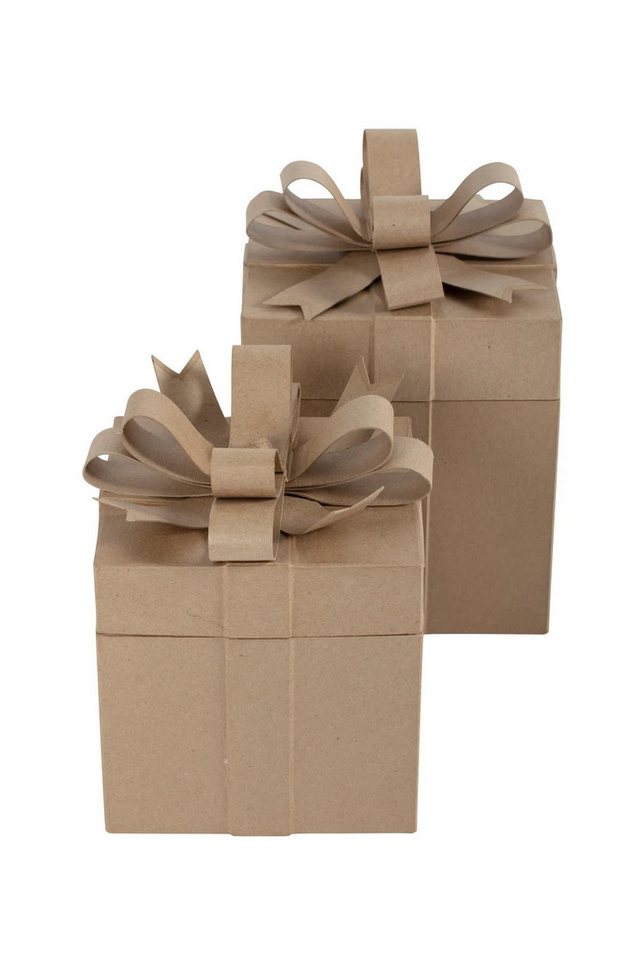 décopatch Papierdekoration Pappmaché Set mit 2 viereckigen Geschenkboxen - Kartonbraun BT080C, DECO-Supports von décopatch