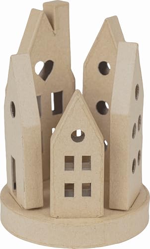 décopatch Teelichthalter Häuser Set 6 Teile 17x11,5cm Pappmachéform Weihnachten von décopatch