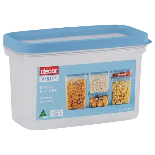 Décor Pantry Stack & Store Frischhaltedose | BPA-frei | Spülmaschinen-, gefrier- und mikrowellengeeignet | transparent/blau | 1,2 l von décor