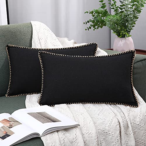 decorUhome 2er Set Kissenbezug Sofakissen Leinen 30 x 50 cm Einfarbig Kissenbezüge Dekokissen Dekorative Couchkissen Kissenhülle für Wohnzimmer Schlafzimmer，Schwarz von decorUhome