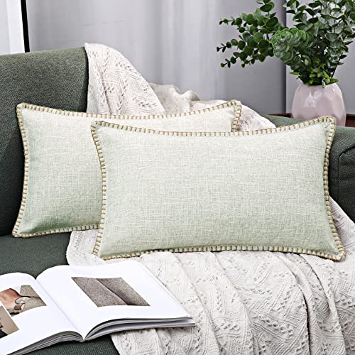 decorUhome 2er Set Kissenbezug Sofakissen Leinen 30 x 50 cm Einfarbig Kissenbezüge Dekokissen Dekorative Couchkissen Kissenhülle für Wohnzimmer Schlafzimmer，Weiß von decorUhome