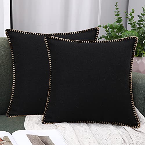 decorUhome 2er Set Kissenbezug Sofakissen Leinen 40 x 40 cm Einfarbig Kissenbezüge Dekokissen Dekorative Couchkissen Kissenhülle für Wohnzimmer Schlafzimmer，Schwarz von decorUhome