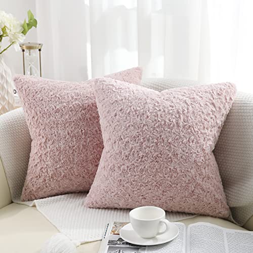 decorUhome Pink Fuzzy Kissenbezüge mit Rosenknospen und Wirbeln, dekorativer weicher Kunstfell, Kissenbezug für Sofa, 40 x 40 cm von decorUhome