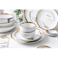 Modernes Goldrand-Porzellan-Kunstgrau-Weiß-Marmor-Handbemaltes Luxus-Geschirr von decorfromgia