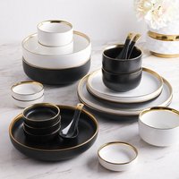 Modernes Goldrand-Porzellan Matt Glasiert, Schwarz-Weiß-Geschirr von decorfromgia