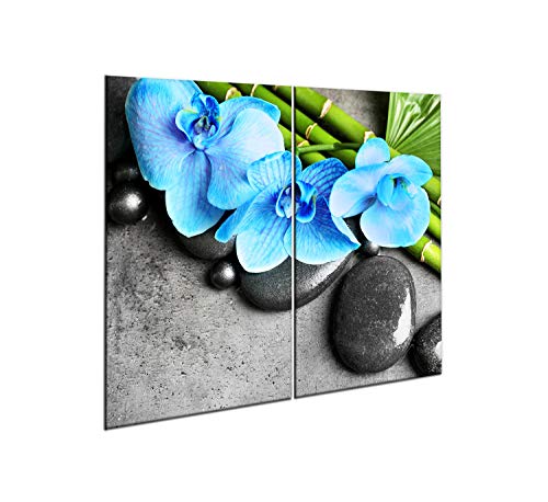CTC-Trade |Herdabdeckplatten Set 2x30x52 cm Ceranfeld Abdeckung Glas Spritzschutz Abdeckplatte Glasplatte Herd Ceranfeldabdeckung Blau Blumen von decorwelt