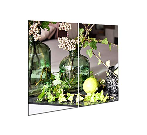 CTC-Trade |Herdabdeckplatten Set 2x30x52 cm Ceranfeld Abdeckung Glas Spritzschutz Abdeckplatte Glasplatte Herd Ceranfeldabdeckung Grün Blumen von decorwelt