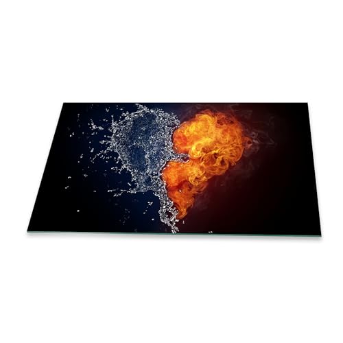 Funkenschutzplatte Glas Kaminofen Feuer Wasser Herz 90 cm Kamin Platte Bodenplatte von decorwelt