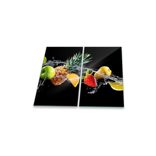 Herdabdeckplatte 2 teilig Ceranfeld Obst Bunt 2x30x52 Kochplatten Glas Induktion von decorwelt