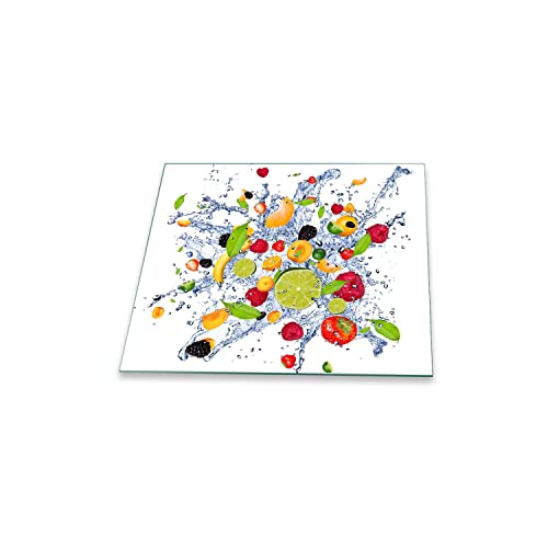 Herdabdeckplatte Abdeckung Ceranfeld Abdeckplatte Schneidebrett 1-Teilig 60x52 Früchte Mehrfarbig Spritzschutz Glasplatte Ceranfeldabdeckung Schutz Herdschutz Sicherheitsglas Glasschneidebrett von decorwelt