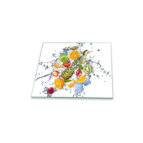 Herdabdeckplatte Abdeckung Ceranfeld Abdeckplatte Schneidebrett 1-Teilig 60x52 Früchte Mehrfarbig Spritzschutz Glasplatte Ceranfeldabdeckung Schutz Herdschutz Sicherheitsglas Glasschneidebrett von decorwelt