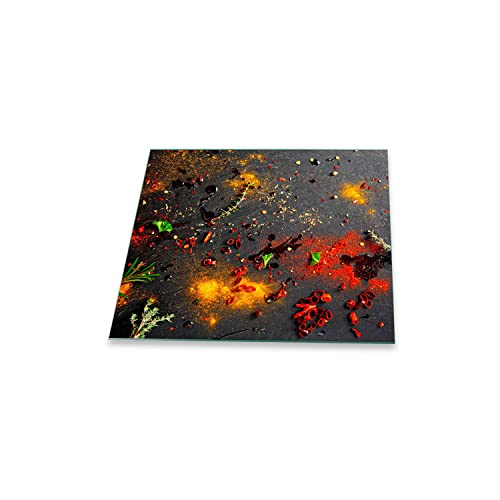 Herdabdeckplatte Abdeckung Ceranfeld Abdeckplatte Schneidebrett 1-Teilig 60x52 Gewürze Mehrfarbig Spritzschutz Glasplatte Ceranfeldabdeckung Schutz Herdschutz Sicherheitsglas Glasschneidebrett von decorwelt