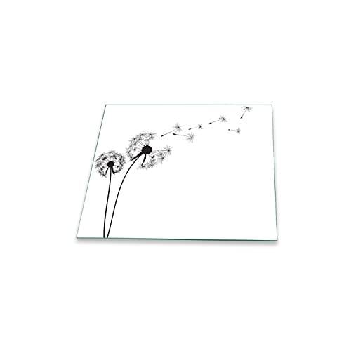 Herdabdeckplatte Abdeckung Ceranfeld Abdeckplatte Schneidebrett 1-Teilig 60x52 Pusteblume Schwarz Spritzschutz Glasplatte Ceranfeldabdeckung Schutz Herdschutz Sicherheitsglas Glasschneidebrett von decorwelt