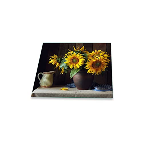 Herdabdeckplatte Abdeckung Ceranfeld Abdeckplatte Schneidebrett 1-Teilig 60x52 Sonnenblume Schwarz Gelb Spritzschutz Glasplatte Ceranfeldabdeckung Schutz Herdschutz Sicherheitsglas Glasschneidebrett von decorwelt
