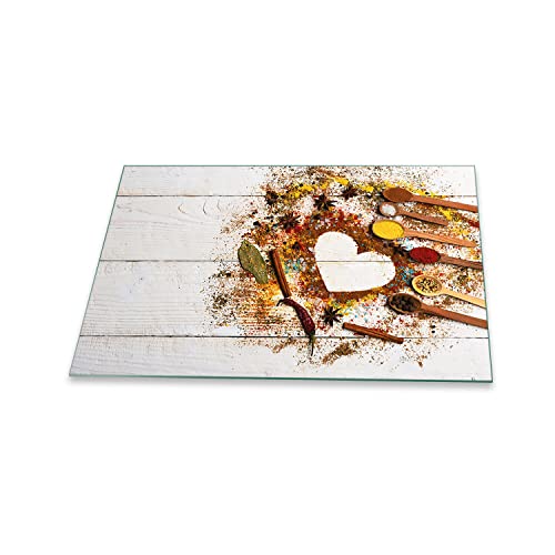 Herdabdeckplatte Abdeckung Ceranfeld Abdeckplatte Schneidebrett 1-Teilig 80x52 Gewürze Mehrfarbig Spritzschutz Glasplatte Ceranfeldabdeckung Schutz Herdschutz Sicherheitsglas Glasschneidebrett von decorwelt