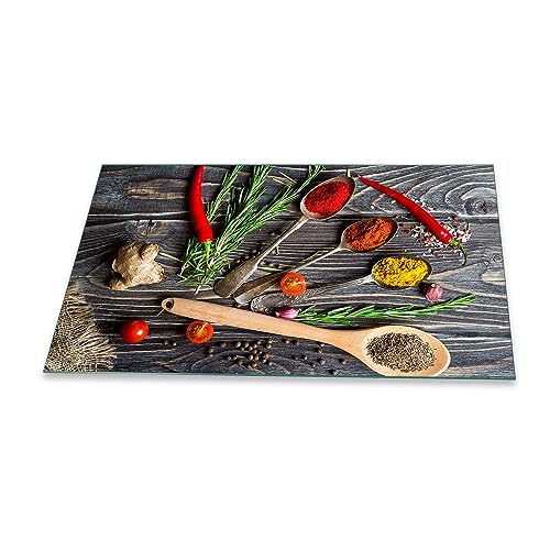 Herdabdeckplatte Abdeckung Ceranfeld Abdeckplatte Schneidebrett 1-Teilig 90x52 Gewürze Mehrfarbig Spritzschutz Glasplatte Ceranfeldabdeckung Schutz Herdschutz Sicherheitsglas Glasschneidebrett von decorwelt