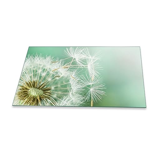 Herdabdeckplatte Abdeckung Ceranfeld Abdeckplatte Schneidebrett 1-Teilig 90x52 Pusteblume Weiss Spritzschutz Glasplatte Ceranfeldabdeckung Schutz Herdschutz Sicherheitsglas Glasschneidebrett von decorwelt