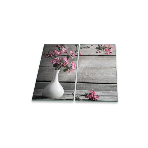 Herdabdeckplatte Abdeckung Ceranfeld Abdeckplatte Schneidebrett 2-Teilig 60x52 Blumen in Vase Rosa Spritzschutz Glasplatte Ceranfeldabdeckung Herdschutz Sicherheitsglas Glasschneidebrett 2x30x52 von decorwelt