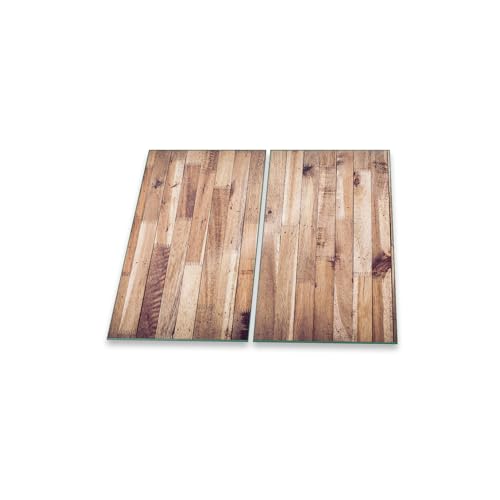 Herdabdeckplatte Abdeckung Ceranfeld Abdeckplatte Schneidebrett 2-Teilig 60x52 Bretter Holz Braun Spritzschutz Glasplatte Ceranfeldabdeckung Schutz Herdschutz Sicherheitsglas Glasschneidebrett 2x30x52 von decorwelt