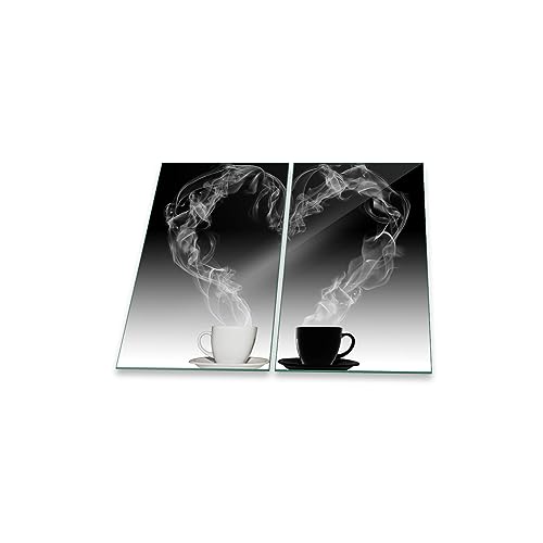 Herdabdeckplatte Abdeckung Ceranfeld Abdeckplatte Schneidebrett 2-Teilig 60x52 Herz Kaffee Schwarz Spritzschutz Glasplatte Ceranfeldabdeckung Herdschutz Sicherheitsglas Glasschneidebrett 2x30x52 von decorwelt