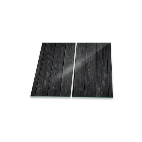 Herdabdeckplatte Abdeckung Ceranfeld Abdeckplatte Schneidebrett 2-Teilig 60x52 Holz Bretter Schwarz Spritzschutz Glasplatte Ceranfeldabdeckung Herdschutz Sicherheitsglas Glasschneidebrett 2x30x52 von decorwelt