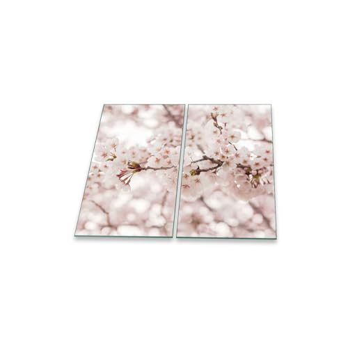 Herdabdeckplatte Abdeckung Ceranfeld Abdeckplatte Schneidebrett 2-Teilig 60x52 Kirchblütenbaum Rosa Spritzschutz Glasplatte Ceranfeldabdeckung Herdschutz Sicherheitsglas Glasschneidebrett 2x30x52 von decorwelt